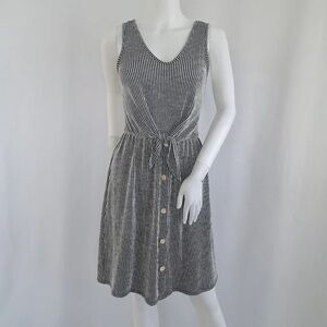 Caution To The Wind Black and White Striped Front Tie Midi Dress Size Small